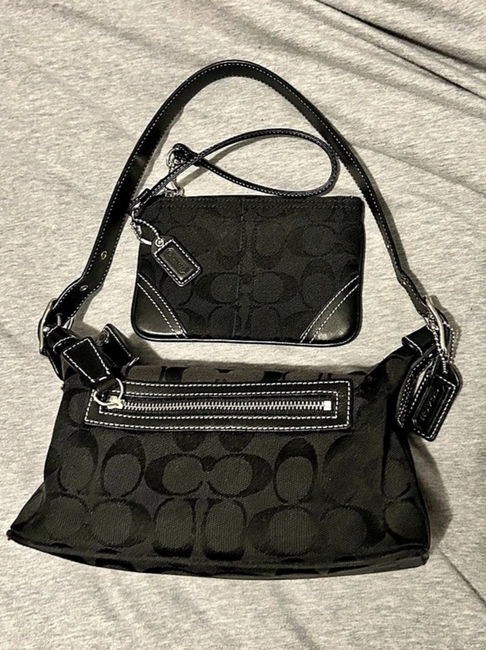 Coach Signature Jacquard Black Demi Bag with Matching Wristlet